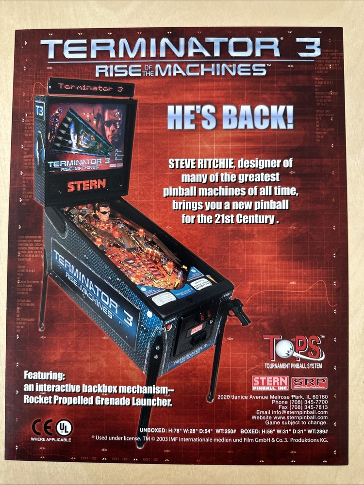 Stern Terminator 3 Pinball Flyer