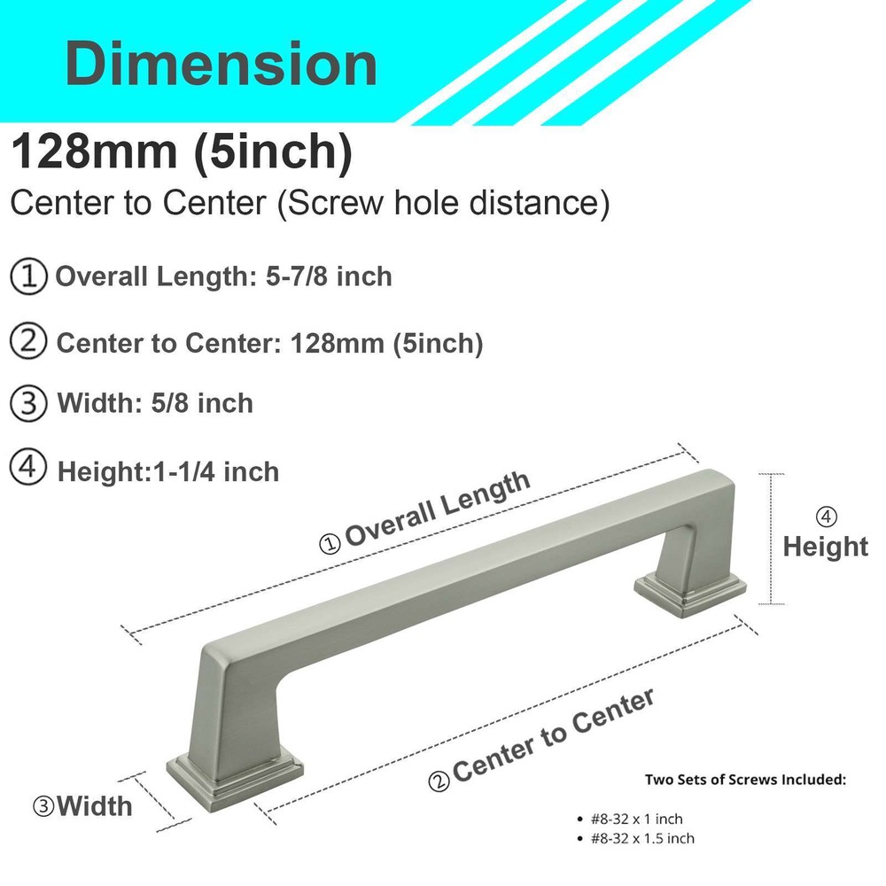 Solid Brushed Nickel Square Cabinet Pulls Knobs Handles Kitchen Bathroom Drawer