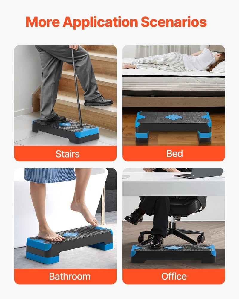 Robust Workout Step Platform 28in Triple Height 4 Support Risers Blue