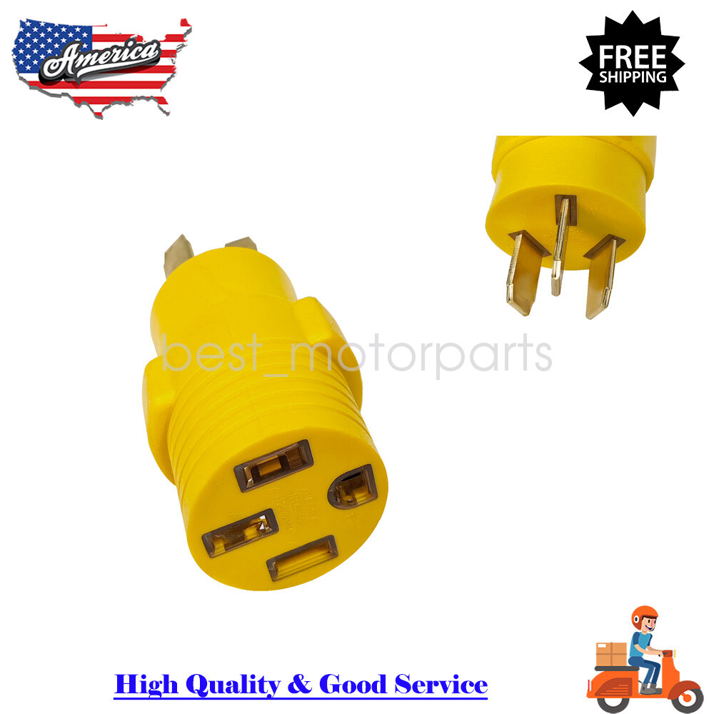 NEMA 10-50P To 14-50R Adapter Plug, 50 Amp 120V/240V Compact 3 Prong Male Plug