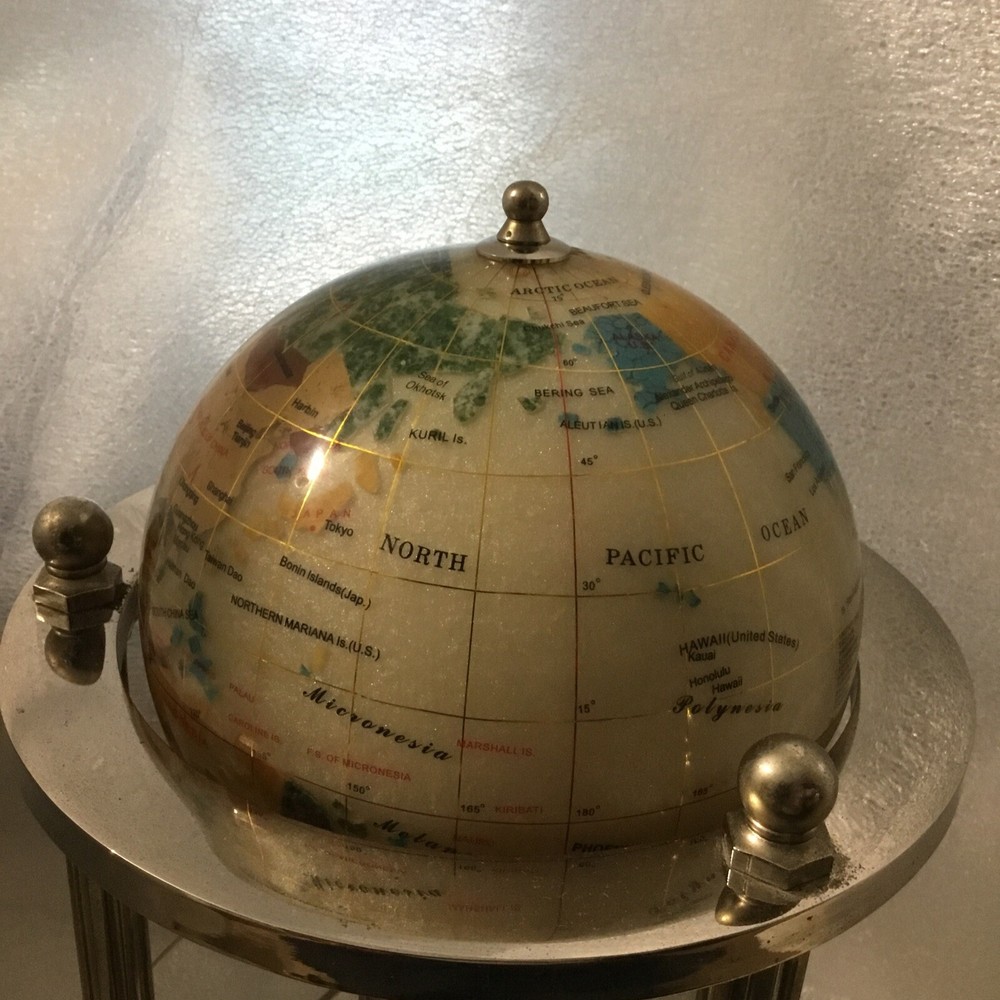 Vintage Gemstone Globe Silver Base with Temperature/ Barometer
