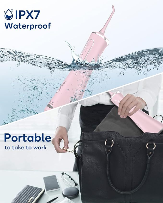 MySmile LP211 Cordless Water Dental Flosser Oral Irrigator 5 Modes 8 Tips Pink