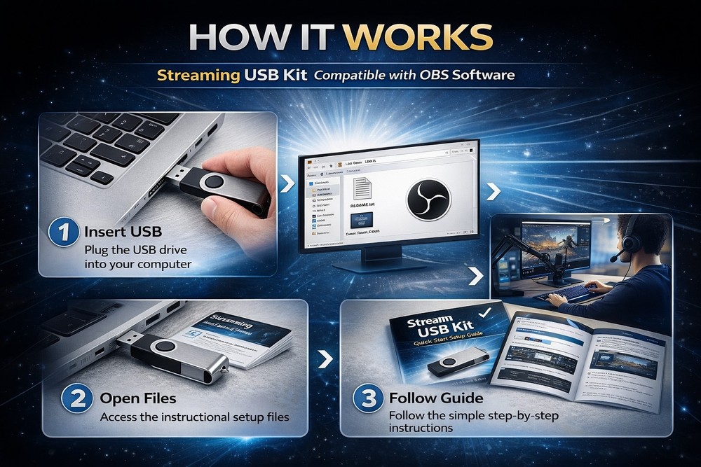 OBS Studio USB Streaming Kit w Setup Guide Recorder Broadcast Win Mac w/Guide