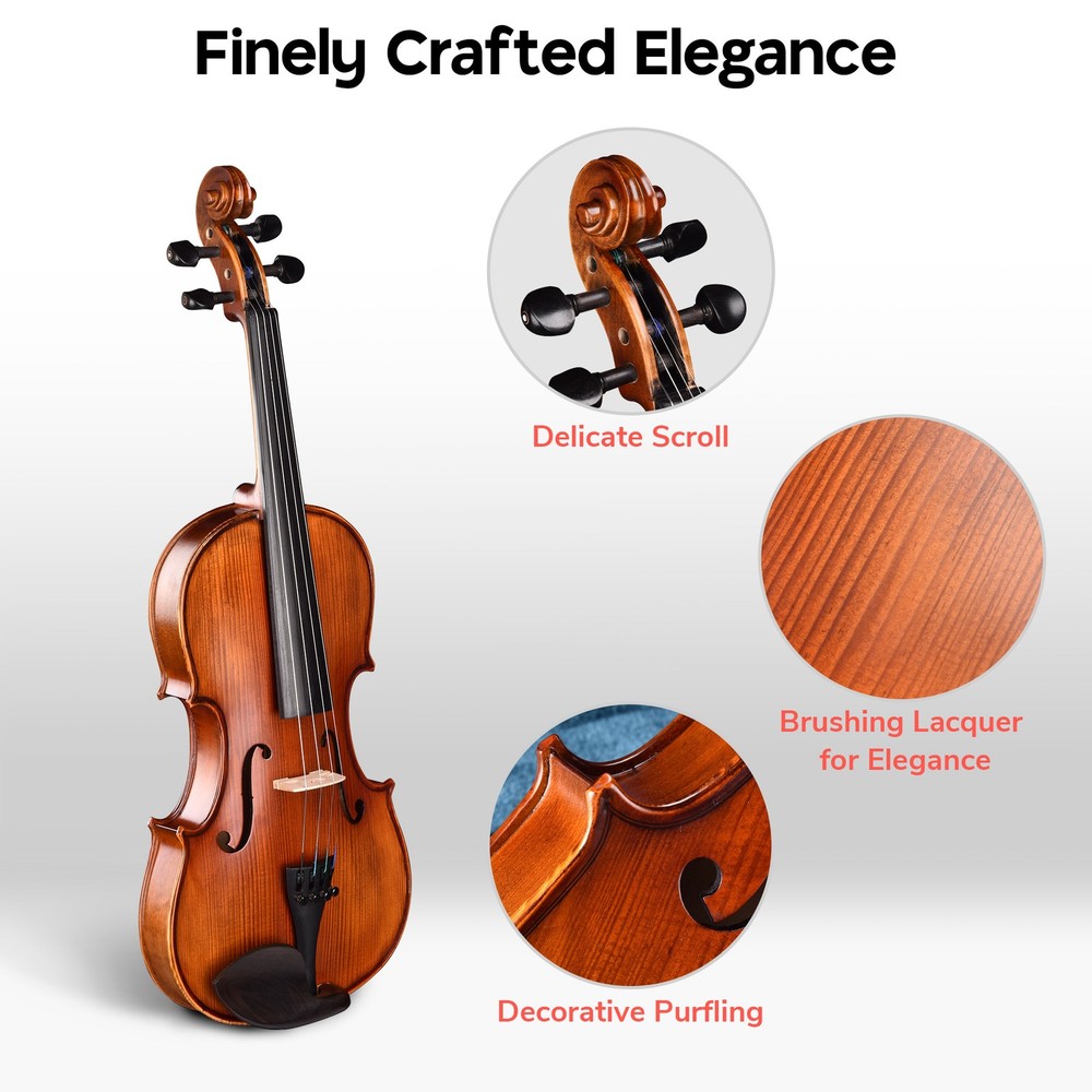 Xcceries 4/4 Solid Wood Full Size Violin with Case & Bow Shoulder Rest Kit