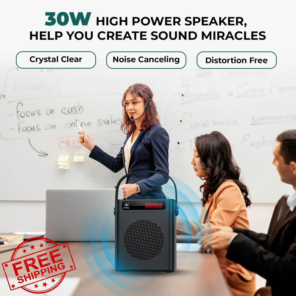 SANMIC 30W Wireless Voice Amplifier Headset Mic Bluetooth PA