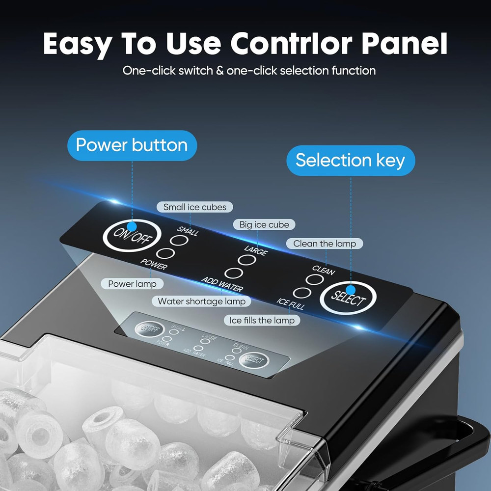 Countertop Ice Maker Machine, Portable Self-Cleaning Ice Machine with Ice Scoop,