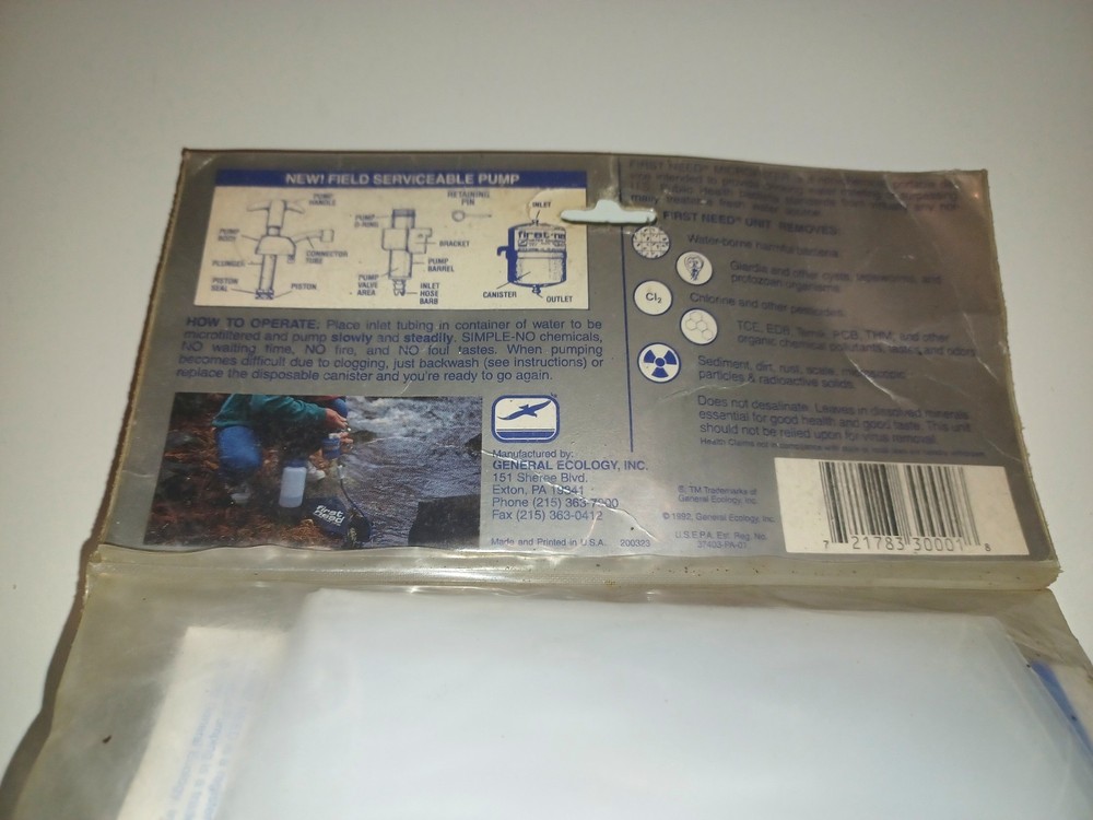 NEW Old Stock First Need Portable Water Purifier Microfilter Filter Deluxe Unit