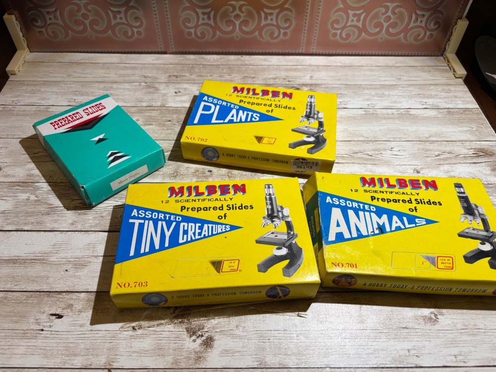 Vintage Sans & Steiffe Microcscope with case, tools and asst slides