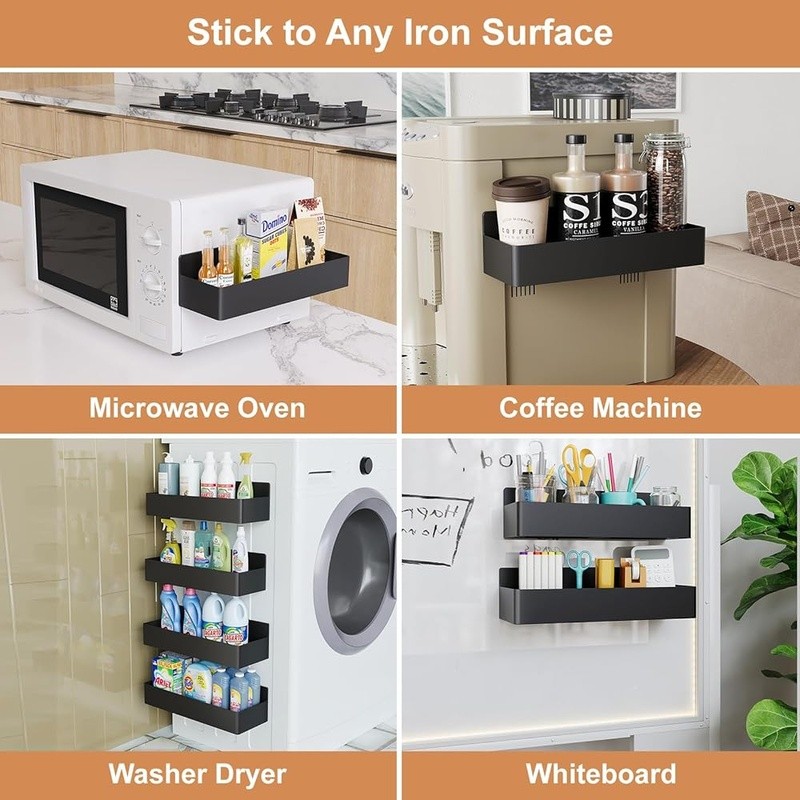 Magnetic Spice Rack Set 4 Pack Space Saving Kitchen Storage Easy Install New