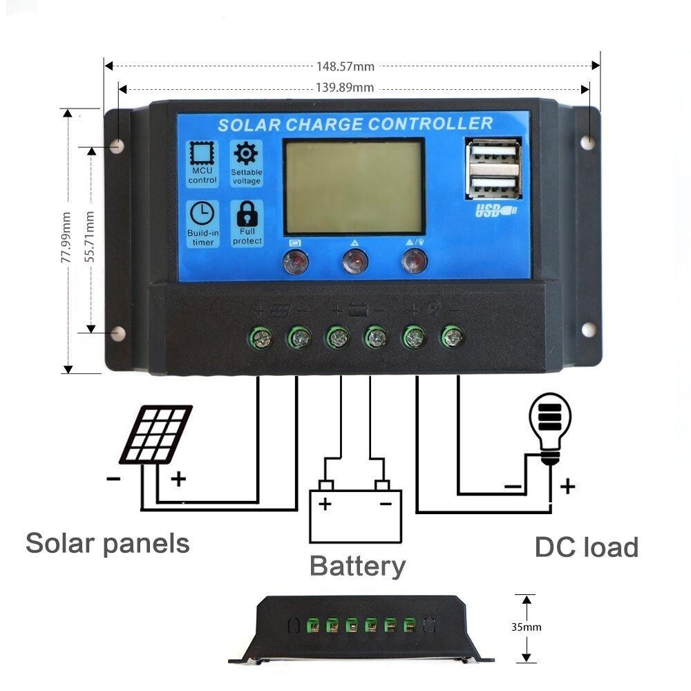 10/20/30A PWM Solar Panel Battery Regulator Charge Controller Dual USB 12V 24V