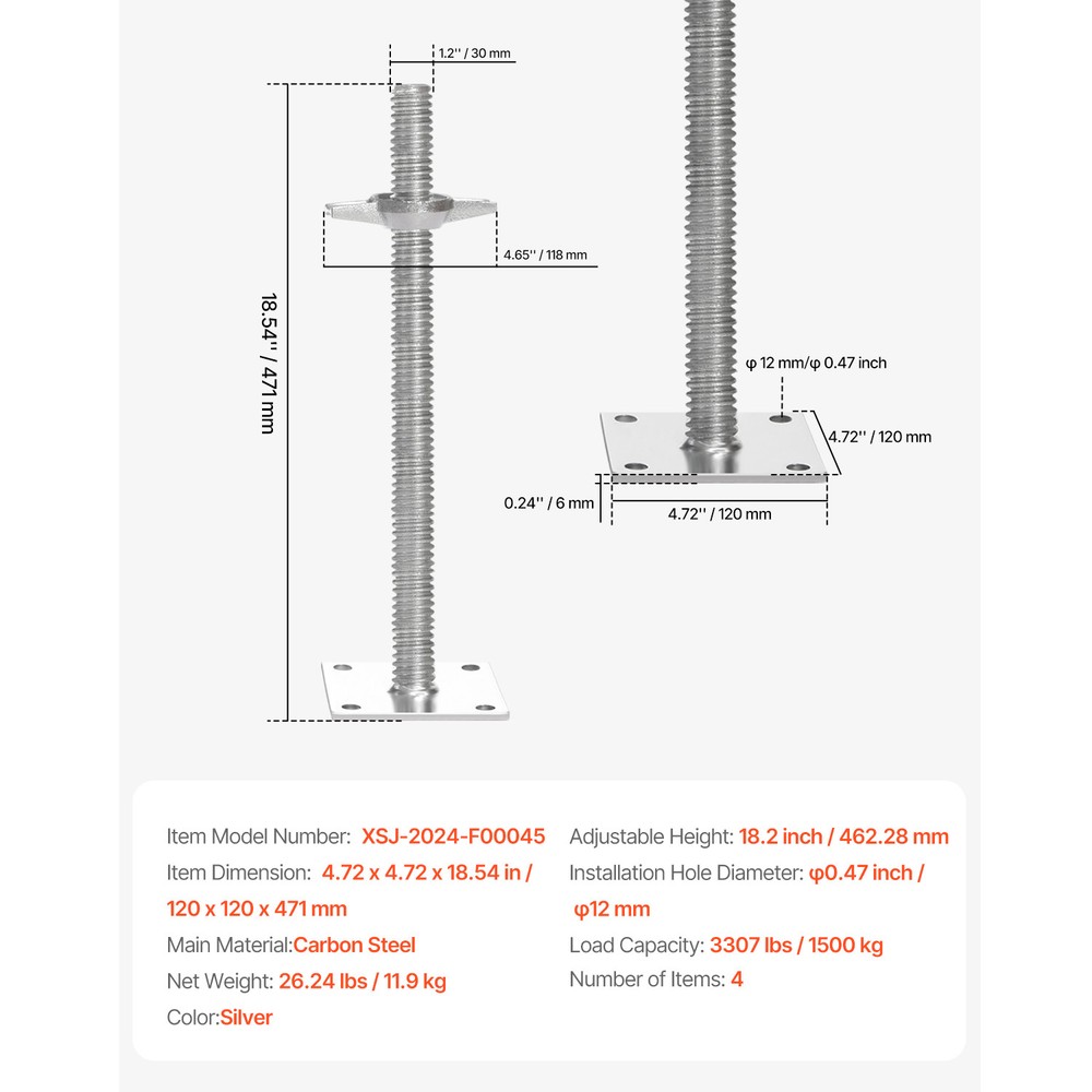 4-Pack Adjustable Leveling Jacks Solid Screw for Baker-Style Scaffolding
