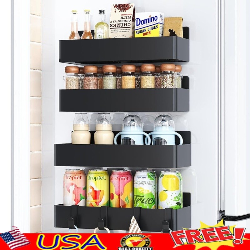 Magnetic Spice Rack Set 4 Pack Space Saving Kitchen Storage Easy Install New