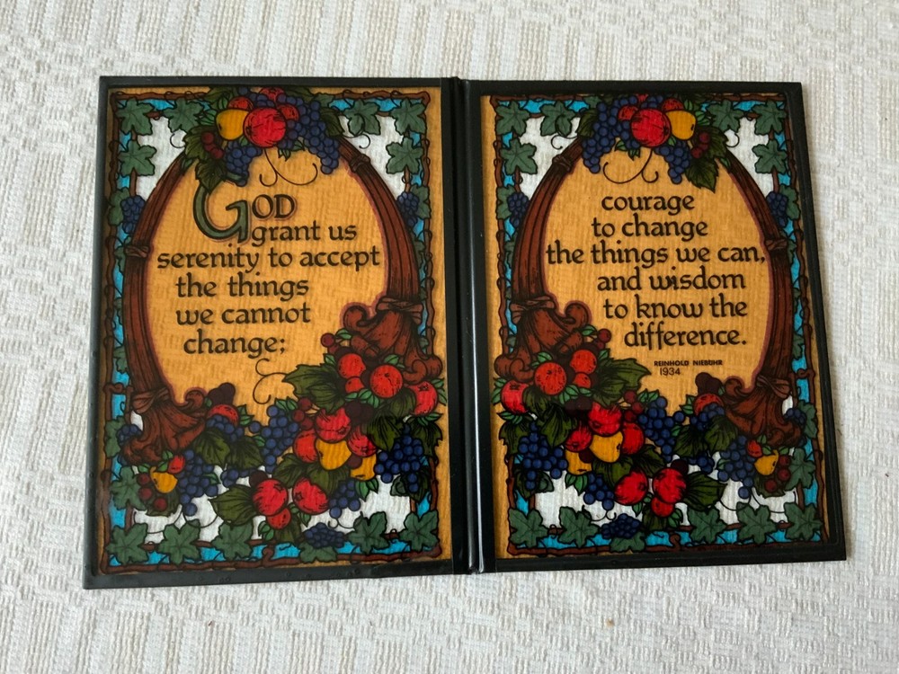 Mini table top painted glass Screen Divider 2 Panel quote God gave us serenity