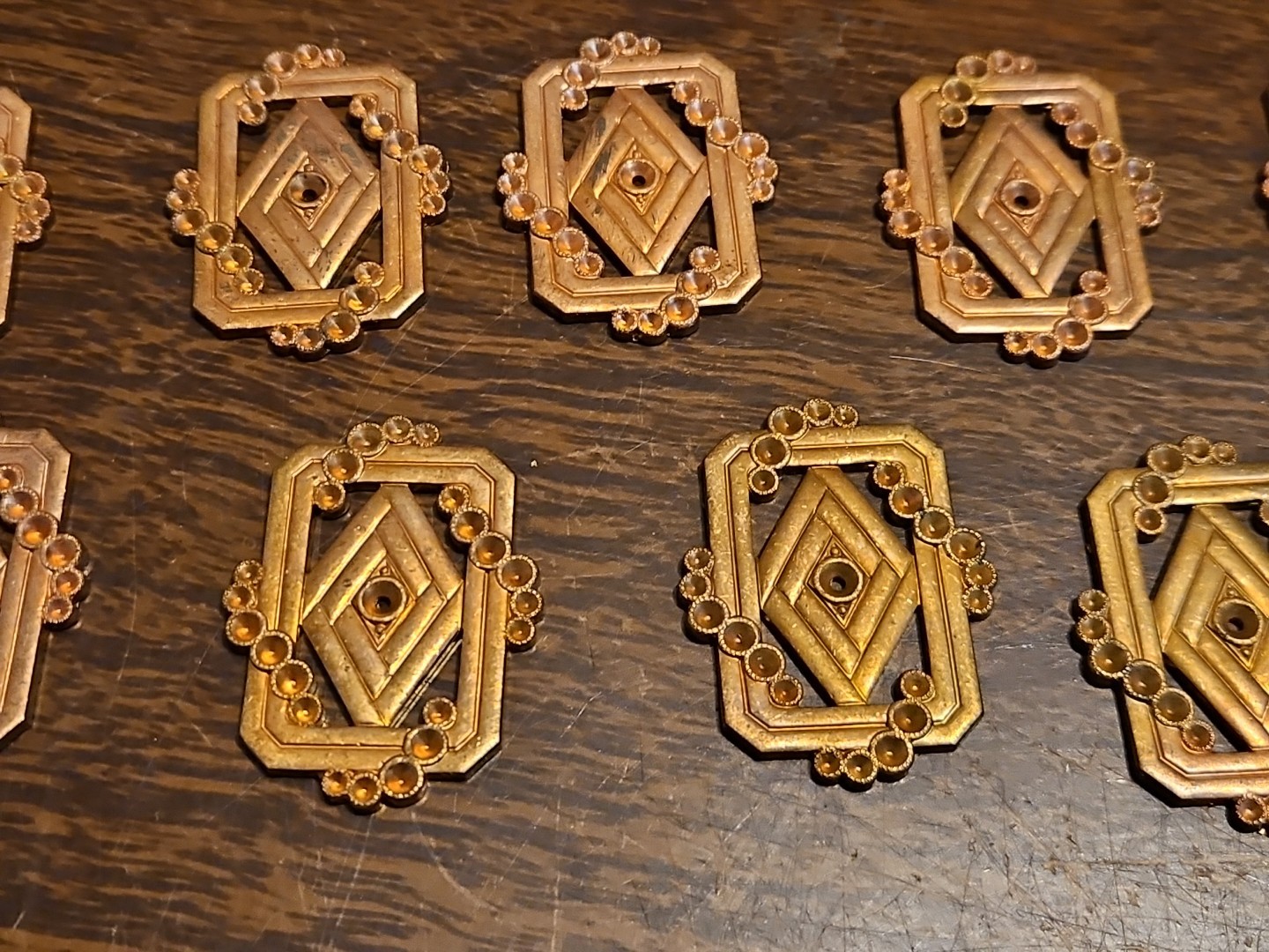 Lot Of 10 Studded Frame France Vintage 60s Brass Stampings Findings Jewelry