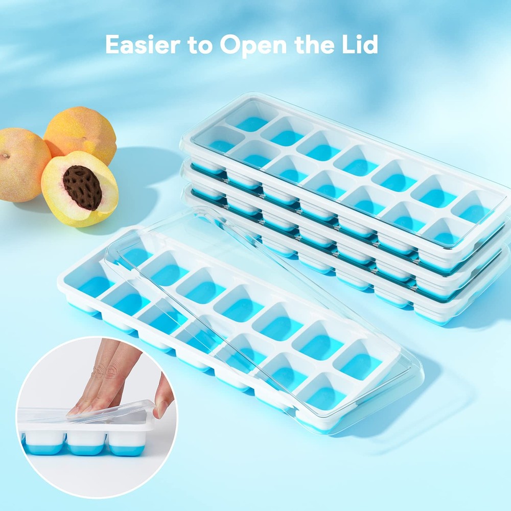 4 Pack Silicone Ice Cube Trays with Removable Lid Easy-Release Flexible 14-cube