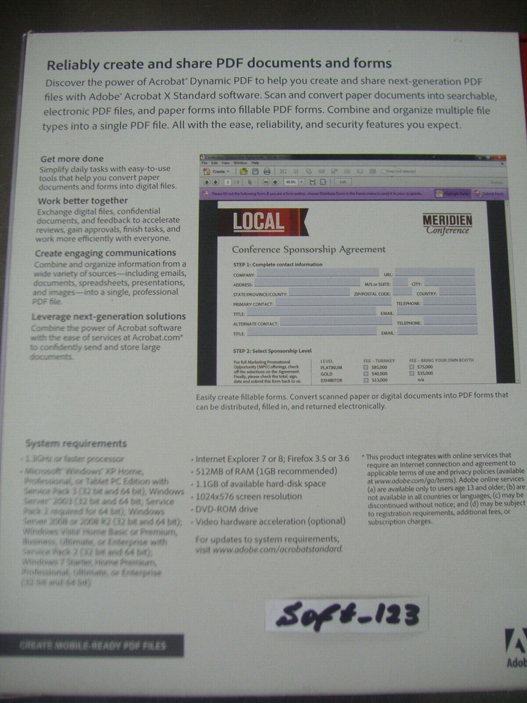 Adobe Acrobat X 10 Standard Full Version for Windows Licensed for 2 PCs