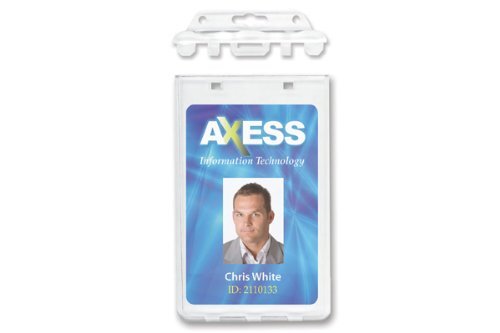 10 Pack - Permanent Locking ID Badge Holders - Clear Hard Plastic Case for ID's