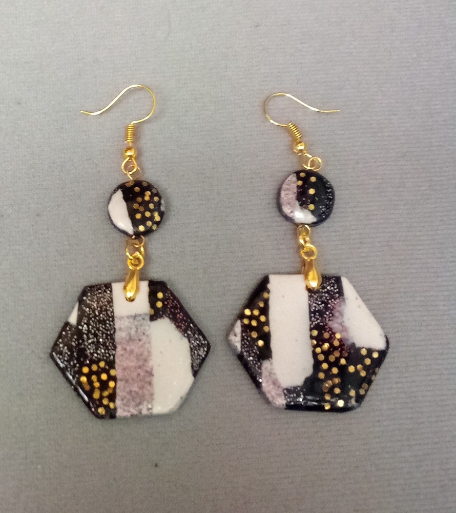 Handmade Polymer Clay Glitter, Hook Earrings.