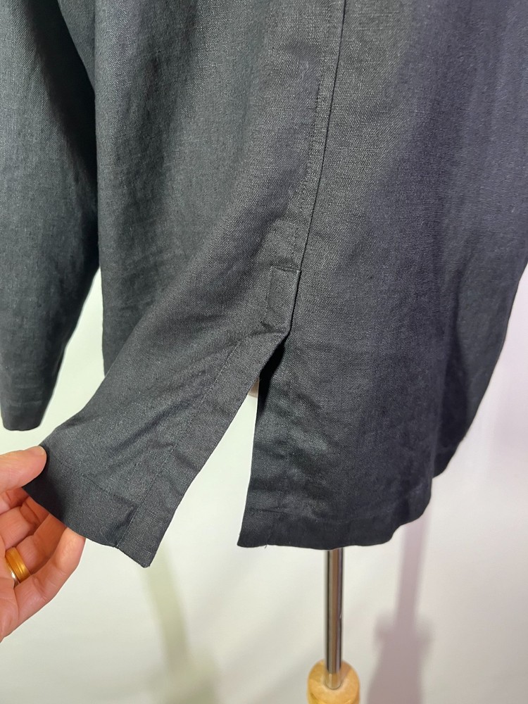 David Dart Size S Button-Front Black Linen Jacket V-Neck