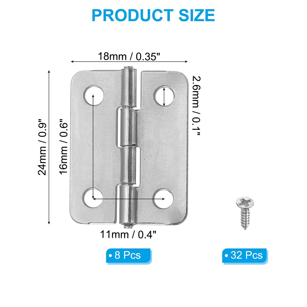 Small Butt Hinges 1 Inch, 8 Pack Mini Jewelry Box Hinge with Screw, Silver