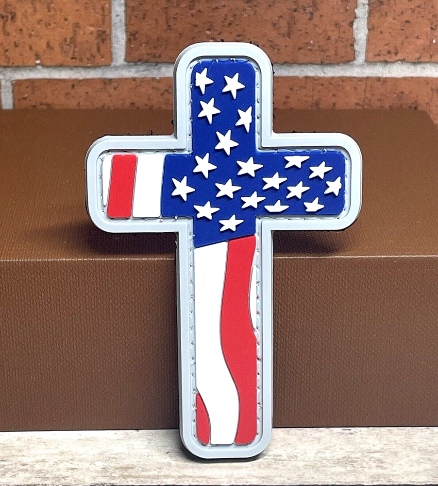 Tactical PVC Patch - In God We Trust Cross Patch - Morale USA Flag Cross Patch