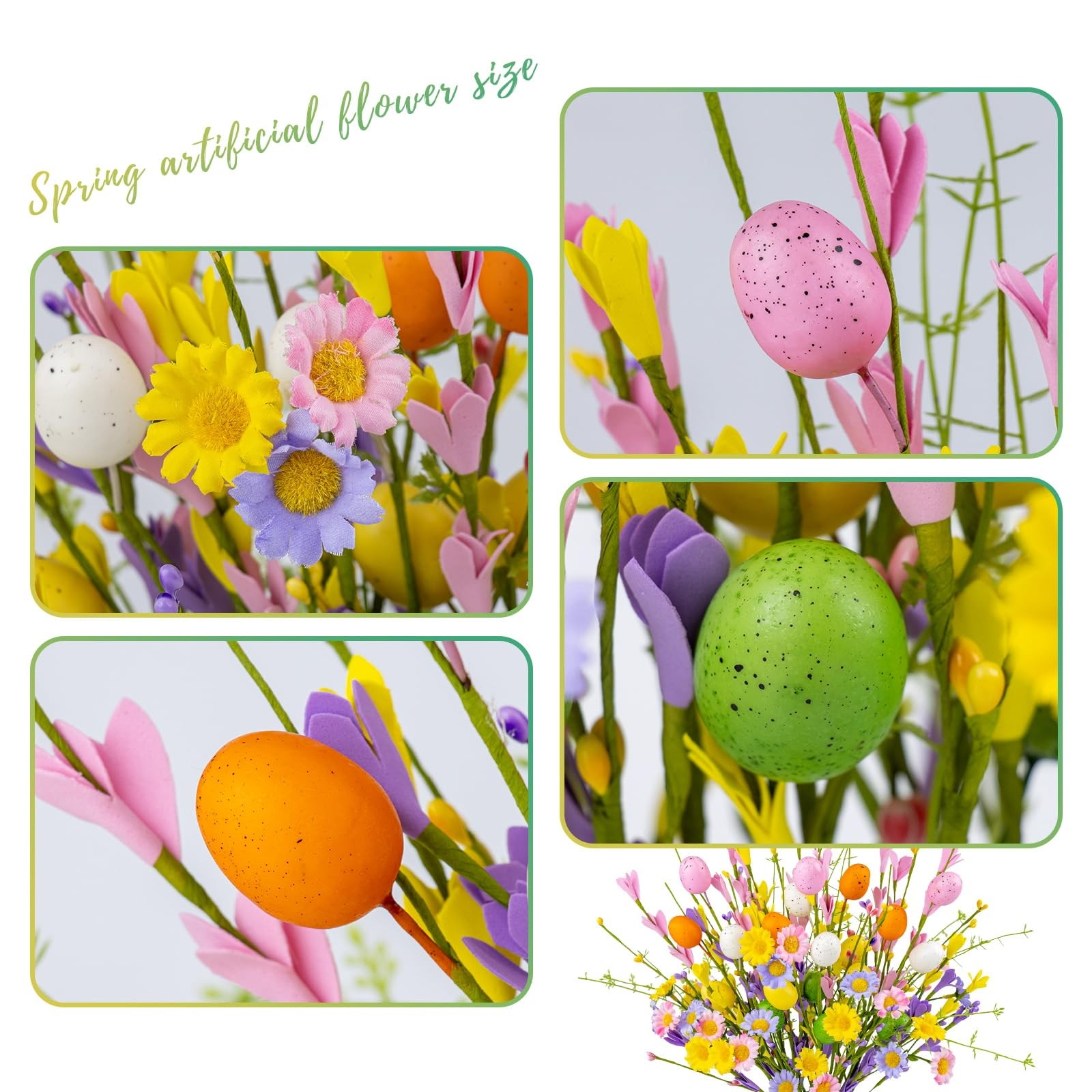 FloralElegance Artificial Easter Flowers with Eggs 10 Pack Multi Color