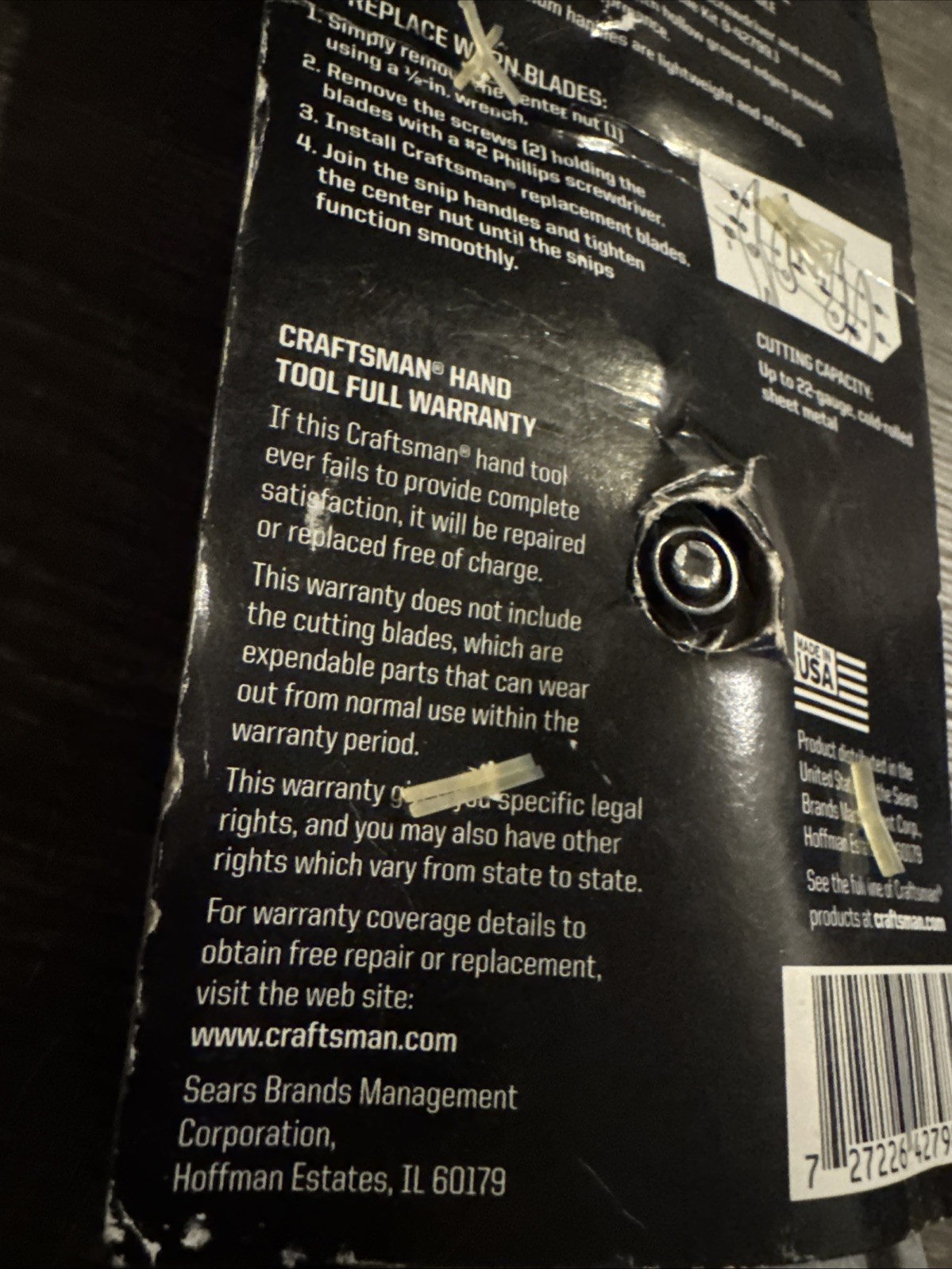 Sears CRAFTSMAN 42798 12” TIN SNIP USA Nos Aluminum Rare Metal Replaceable Blde
