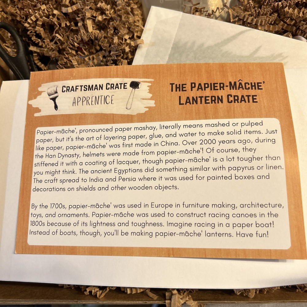 Craftsman Crate Apprentice papier-mâché lantern Craft Kit Homeschool