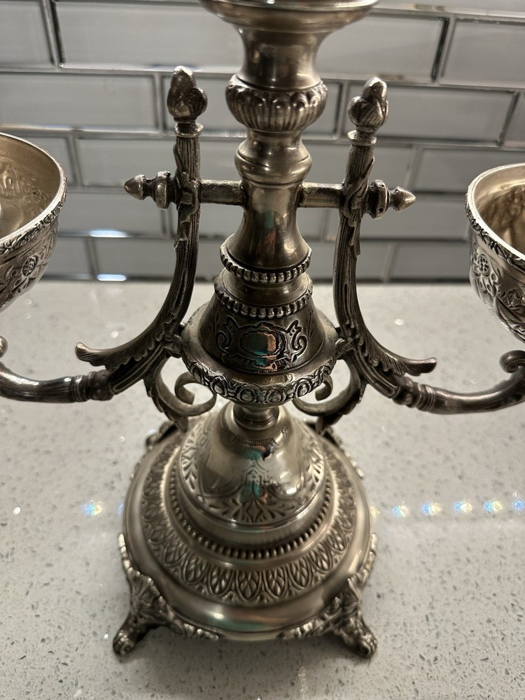 Contemporary Silver Plate Andrea by Sadek Centerpiece Three Bowl Compote