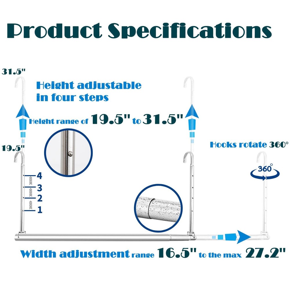 Closet Hanging Rod, Adjustable Width and Height Space-Saving Clothes Hanging ...