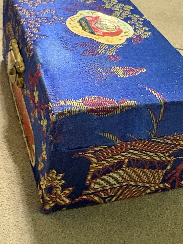 Shouxing Baoding Balls Metal Silver Blue Red in Decorative Blue Box