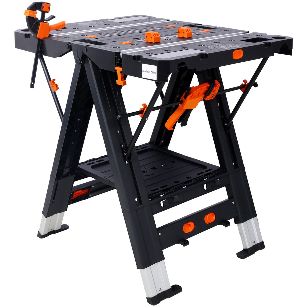 Portable Folding Work Table, 2-in-1 as Sawhorse & Workbench, Large Load Capacity