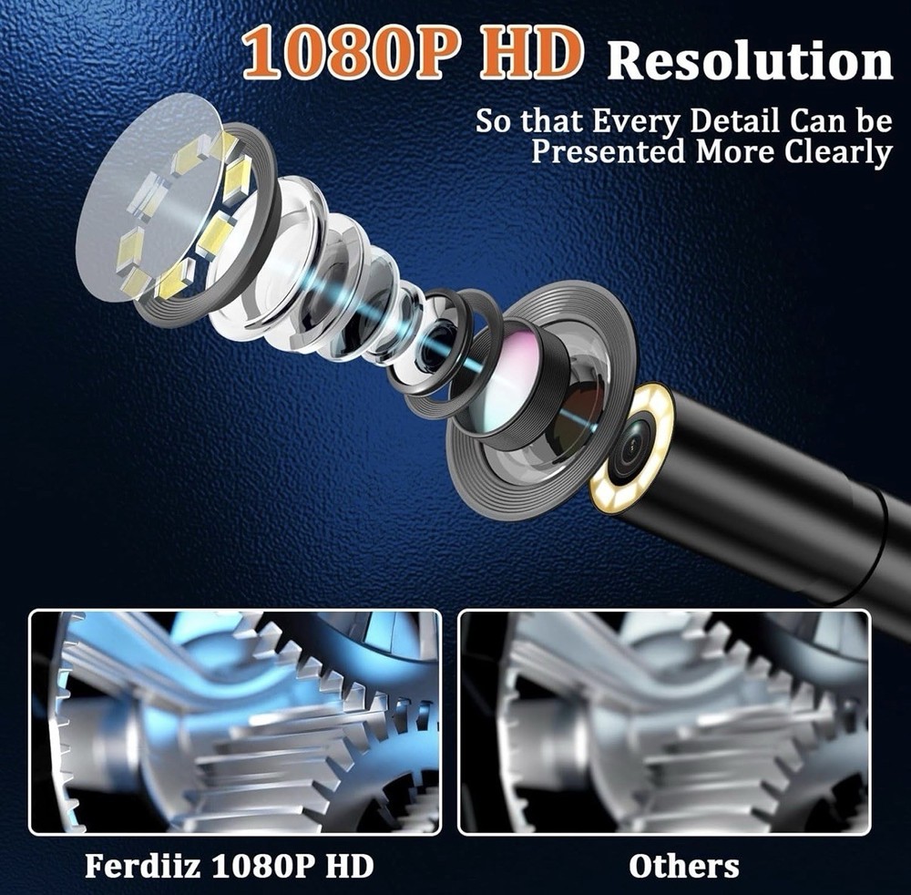 Endoscope Camera with 4.3" IPS Screen,Dual-Lens Borescope with Light,5M