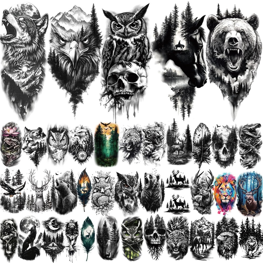 77 Sheets Forest Animals Temporary Tattoo for Women Small,