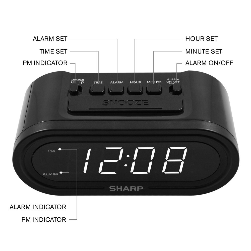 Digital Alarm Clock Accuset Automatic Set 9" White LED Display Elegant