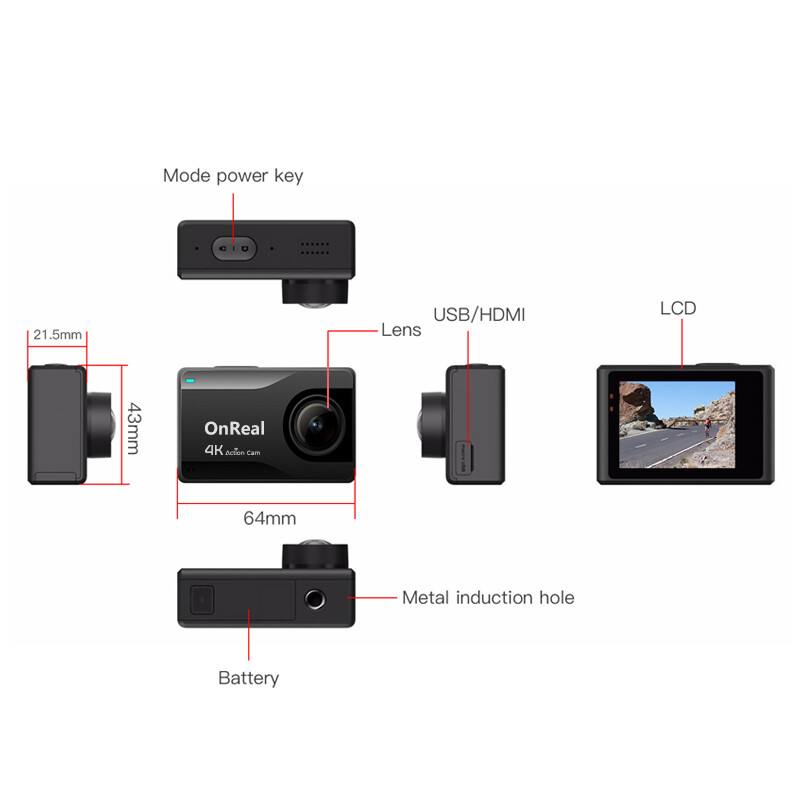 OnReal Native 4K Waterproof Action Camera w/ Image Stabilization & 2.45" LCD