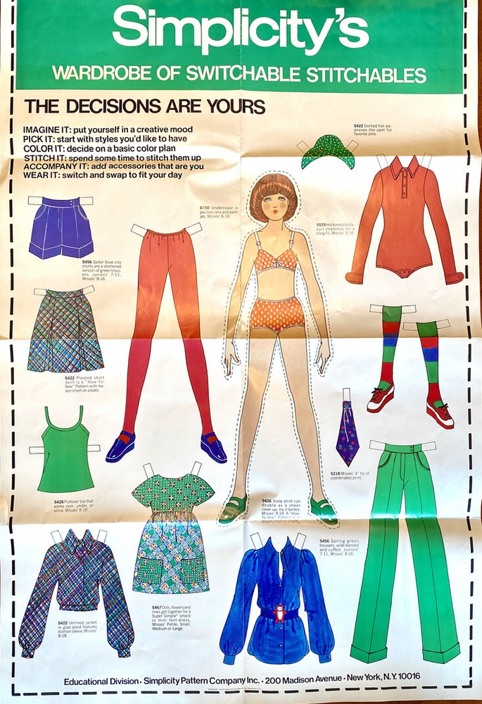 VTG 1972 Simplicity Switchable Stitchables Poster Paper Doll Pattern RARE 23x34