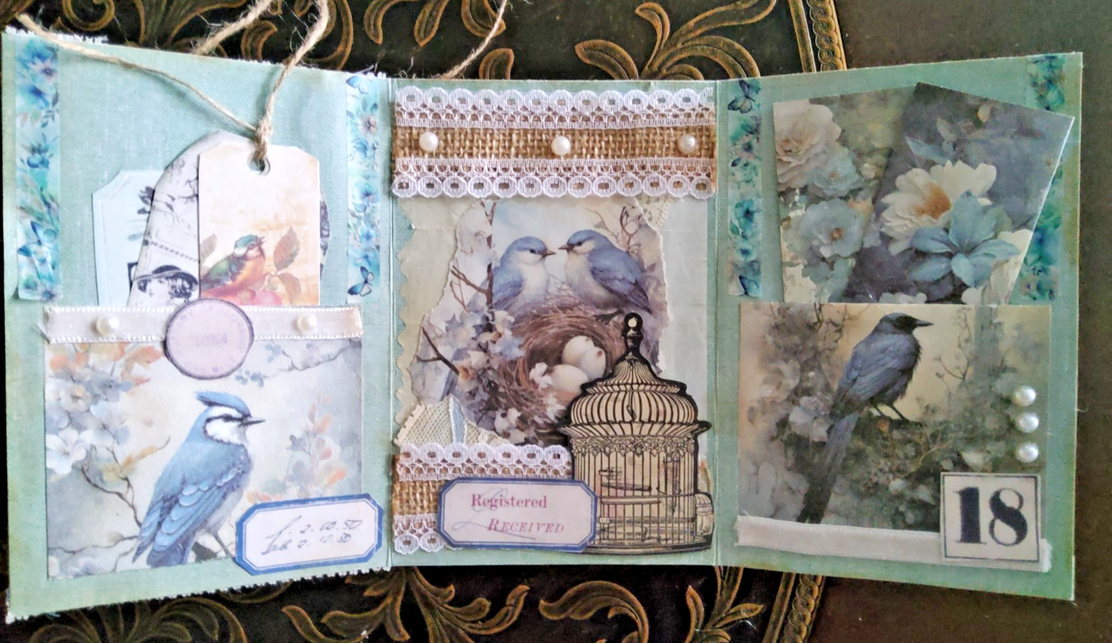 NEW Junk Journal Handmade Booklet Folio Vintage "White Horses" Pockets Ephemera