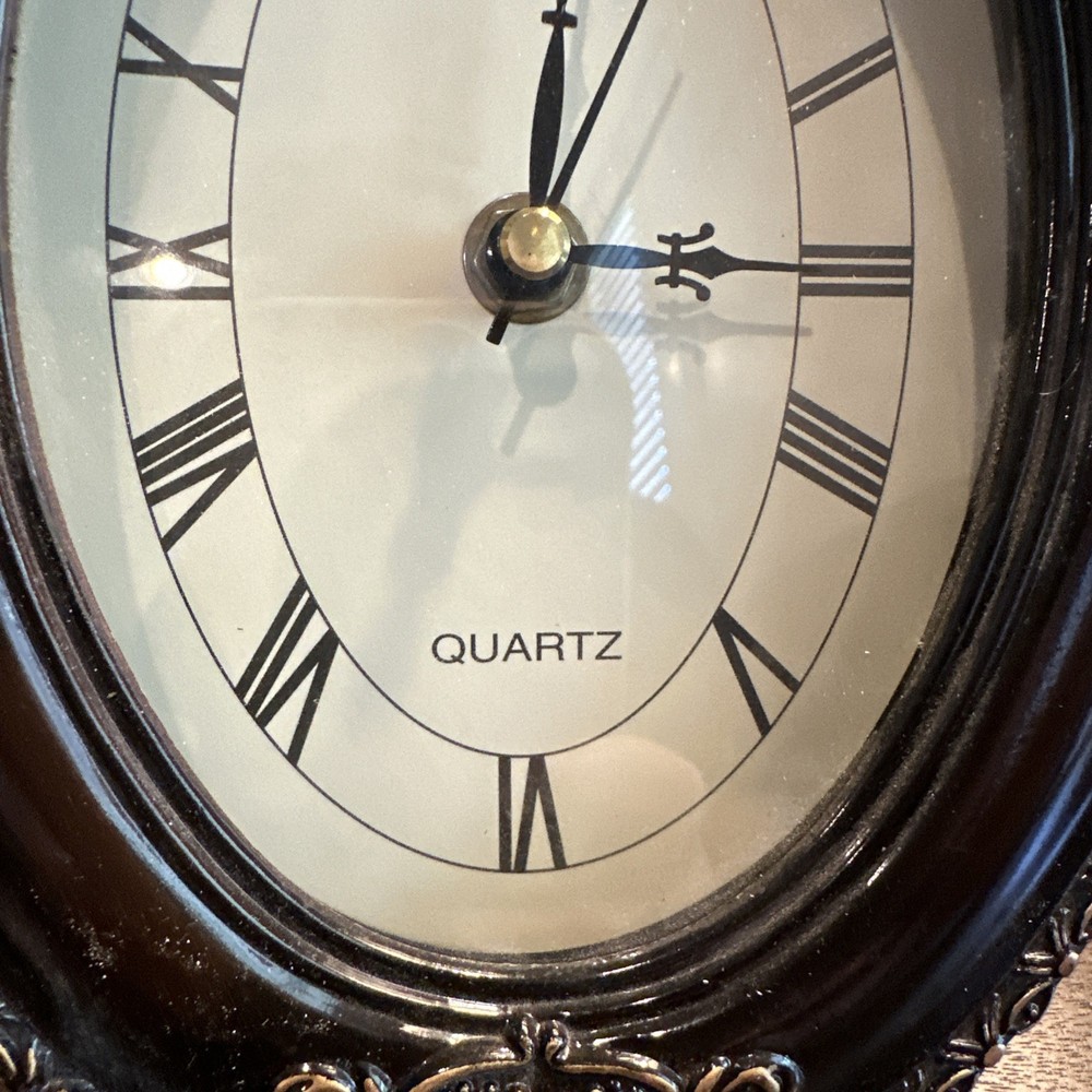 Rustic Quartz Shelf Decorative Clock Battery Operated Brown Scroll Elegant