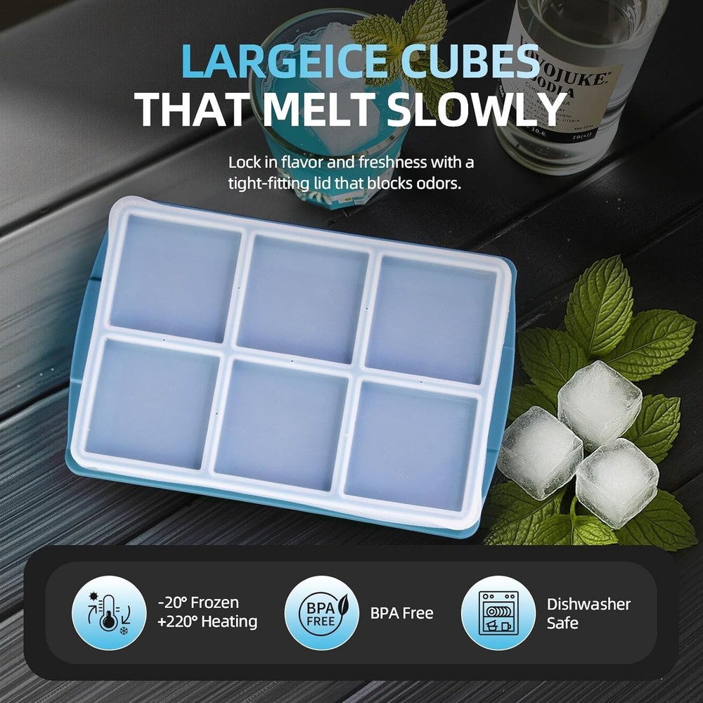 Large Ice Cube Trays for Whiskey (2 Pack) - Silicone Ice Cube