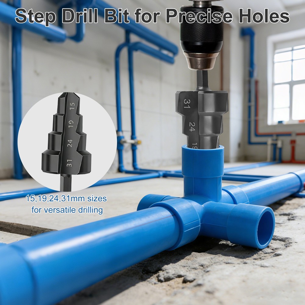 PVC Pipe Threader Kit 1/2" 3/4" Internal External Threading Dies+Step Drill Bit