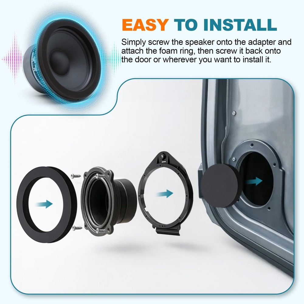 6.5" Speaker Adapter Spacer Ring with Foam Ring, Compatible with Chevy/Silver...