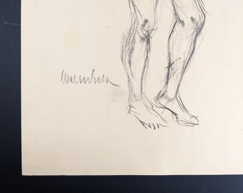 Walter Eck, standing nude, drawing, autographed