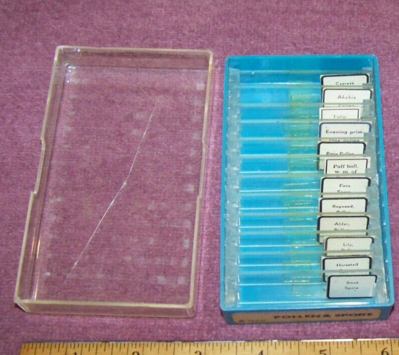 Vintage Microscope Slides Tasco Microscope Prepared Slide Set "Pollen & Spore"