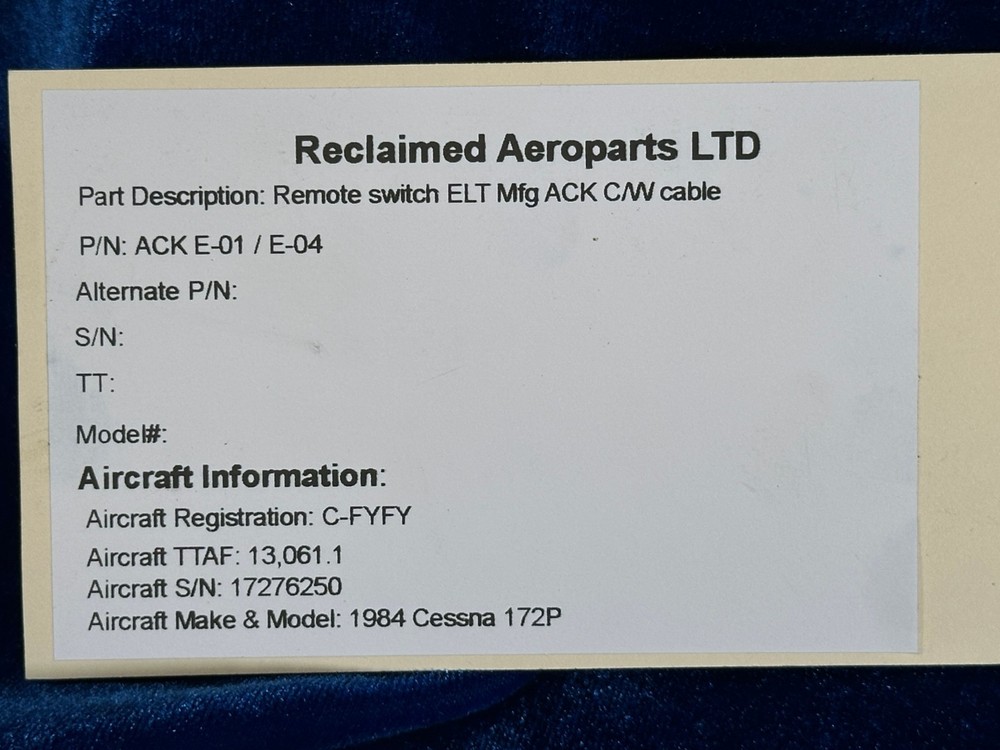 ACK REMOTE SWITCH ELT + CABLE P/N: ACK E-01 , E-04