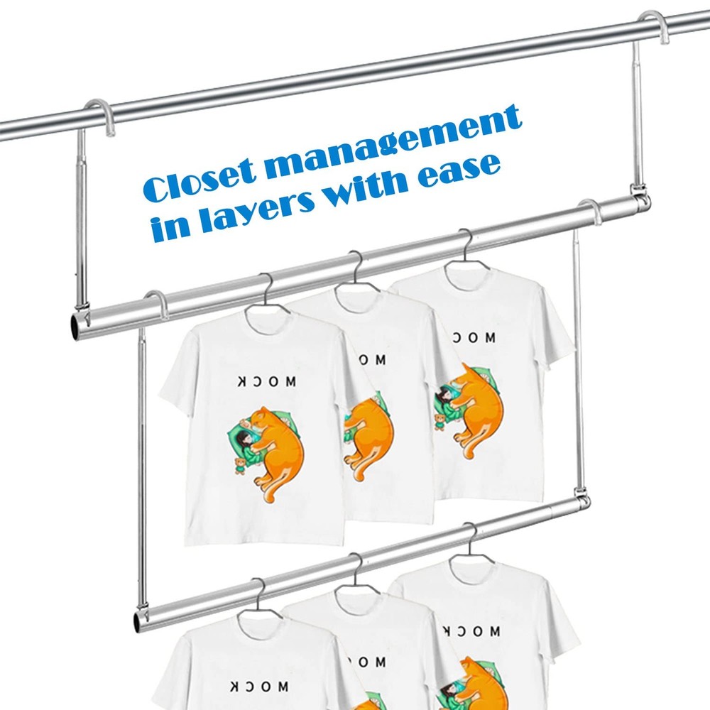 Closet Hanging Rod, Adjustable Width and Height Space-Saving Clothes Hanging ...