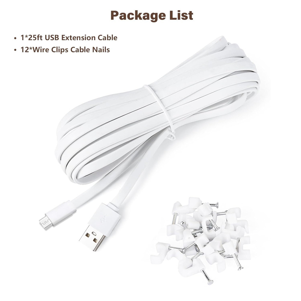 25Ft Micro USB Extension Cable Compatible with Eufy Security Indoor Cam E220/P24