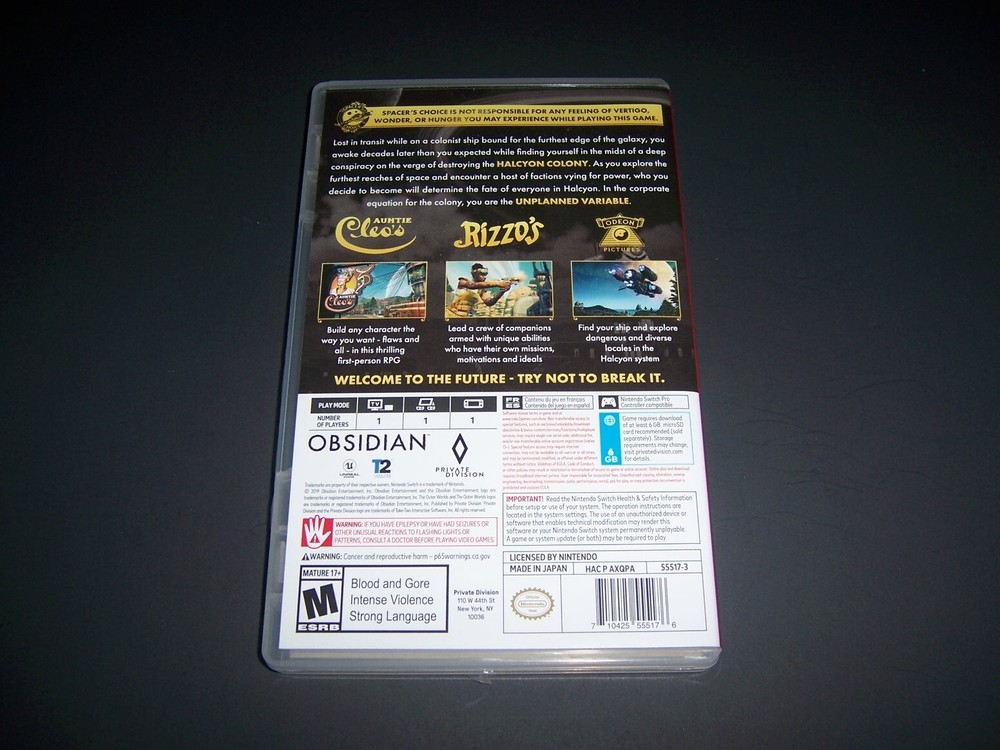 Authentic Replacement Case ONLY for THE OUTER WORLDS - Nintendo Switch Box