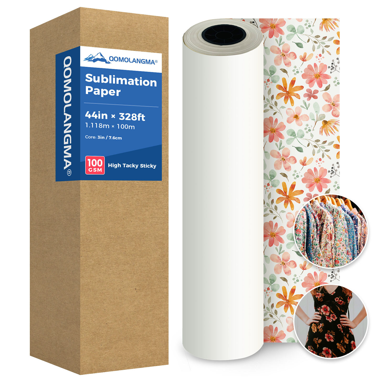 GA PICKUP-100gsm 44" x 328ft High Tacky Sticky Apparel Sublimation Paper Roll