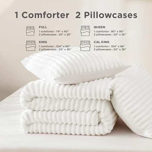 Fluffy King Size Comforter Set, Super Soft Comforter King (104"x90") White